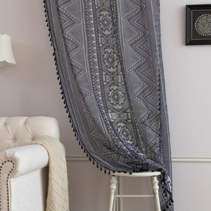 Rideaux transparents géométriques-pompons noirs, polyester bloquant les UV pour la décoration de café/chambre à coucher/mariage - Product Image 4