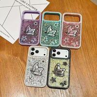 Coques de téléphone BAILI Factory de luxe, magnifiques, avec cadre, perles scintillantes en diamant, papillon doré brillant, pour iPhone 17Pro 15plus