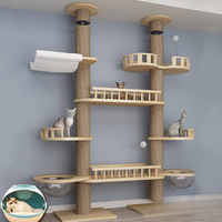 Pohon Kucing Mewah Modern Ramah Lingkungan dengan Tiang Garukan dari Linen, Sisal, dan Plastik, Termasuk Hammock dan Mainan Kucing, serta Karton Panjat
