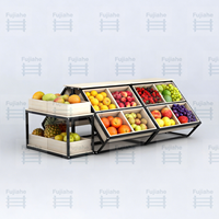 Étagère d'îlot pliable moderne en métal et bois robuste, à un seul côté, pour fruits, snacks, pain, mobilier de supermarché