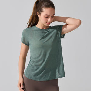 <span class=keywords><strong>T</strong></span>-shirt de yoga transfrontalier pour femme à manches courtes, léger, respirant, extensible dans les quatre sens, séchage rapide, dos ajouré, pour la danse - Product Image 3