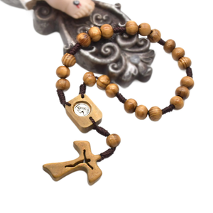 Braccialetto Rosario Cattolico <span class=keywords><strong>in</strong></span> Legno di Pino Naturale 8mm, Perline da Preghiera Annodate a Mano, Crocifisso <span class=keywords><strong>in</strong></span> Legno, Rosario Religioso da Polso per Battesimo - Product Image 5