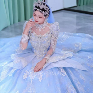 Robe de mariée princesse en tulle bleu clair scintillant avec appliques perlées, robe de Quinceañera Xs211 - Product Image 5