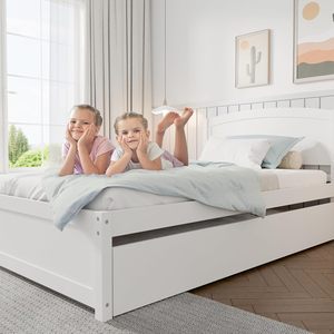 Wood Trundle <strong>Bed</strong> Frame Solid Wood Pull Out <strong>Day</strong> <strong>Bed</strong> Trundle Include Slat Support White <strong>Drawers</strong> Solid Wood <strong>Bed</strong> - Product Image 6