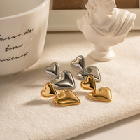 Multi-Style Waterproof Charm Love Jewelry Boucles d'oreilles en acier inoxydable plaqué or 18 carats avec texture de grand cœur et émail pour femmes