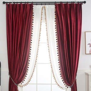 Rideaux de luxe en pompons pour salon, rideaux occultants en velours, ensemble de rideaux de luxe à franges pour chambre à coucher - Product Image 5