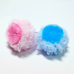<b>Pet</b> Bath Massage <b>Brush</b> For Dog Plastic With Mesh Cover Blue And Pink - Product Image 1
