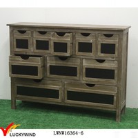 Meuble de rangement vintage rustique en bois massif avec tiroirs et tableau noir pour chambre, hôtel, salon, maison