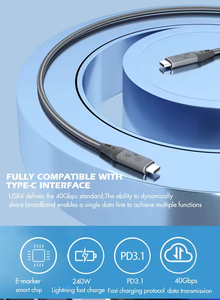 Câble USB4 en gros 1M 40 Gbps 240W Charge rapide Type C Câble de transfert de données <span class=keywords><strong>USB</strong></span> C vers C blindé tressé pour téléphone - Product Image 4
