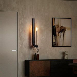 Vintage Style Wabi Sabi Natural Yellow Travertine Candle <b>Wall</b> Lamp Led <b>Light</b> Source E14 Bulb Base <b>Switch</b> Control For Living - Product Image 1
