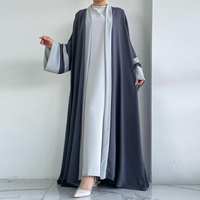 Ensemble Abaya élégant deux pièces contrastant avec gilet et cardigan ouvert pour femmes musulmanes, robe longue modeste 4 saisons, chic, vente en gros