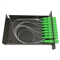 Répartiteur de fibre optique PLC 1x8 monomode G657A1 LGX en cassette métallique SC/APC, longueur d'onde 1260-1650 nm, faible perte d'insertion