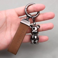 Porte-clés en cuir PU, ours violent créatif, pendentif 3D pour clés de voiture, porte-clés de voiture pour couple garçon-fille