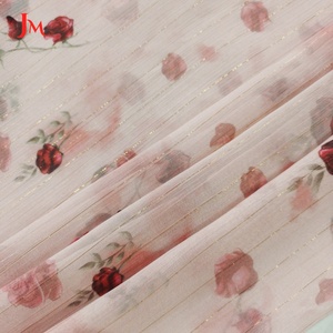 <span class=keywords><strong>Tela</strong></span> de Chifón Estampada Metálica Plateada Floral 100% Poliéster de Alta Calidad JM para Vestidos de Moda - Product Image 3