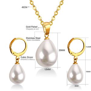 Ason Discount Elegant 18K Gold Plated Custom White <b>Pearl</b> <b>Earring</b> <b>Necklace</b> Stainless Steel Jewelry <b>Set</b> for Women Girls - Product Image 5
