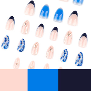 Faux ongles à presser courts en amande, bleu ombré, style French simple, finition minimaliste, vente en gros - Product Image 2