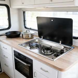 Fornello a <span class=keywords><strong>Gas</strong></span> JDA Premium in Acciaio Inox 304 di Grado Alimentare con 2 Bruciatori per Camper, Roulotte, Barche e Motorhome - Product Image 2