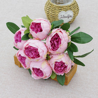 AF11502 7 têtes de pivoines artificielles en soie, bouquet de pivoines pour centre de table de mariage, décoration florale