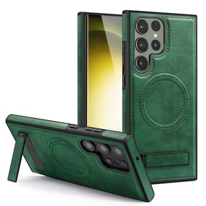 Luxury <b>Wireless</b> <b>Charging</b> Leather Phone Case for Samsung S22 S23 Plus S24 S25 Ultra Magnetic Back Cover Holder <b>Stand</b> - Product Image 6