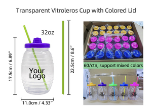 32oz nhựa vitrolero uống chai nước trái cây truyền thống vitroleros mini nhựa aguas frescas cup với rơm và nắp - Product Image 2