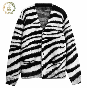 KD maglieria produttore personalizzato uomo Zebra Print Distressed Mohair maglione uomo oversize a righe invecchiato <span class=keywords><strong>Cardigan</strong></span> in maglia - Product Image 1