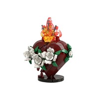 Funbuild Retro Red Heart Shaped Art Statue Building Blocks Kit MOC Patung Hati dari Balok Bangunan dengan Api Mawar Putih untuk Hadiah