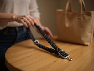 Correa de tela tejida para bolsos con hebilla plateada MH-203017 - Product Image 2