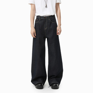 Pantalones Vaqueros de Mezclilla Oscura para Hombre, Corte Recto en Forma de <span class=keywords><strong>H</strong></span>, Pierna Ancha, Cintura Media, Estilo Casual, Personalizables, a la Moda - Product Image 3