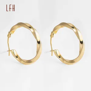 Twisted Pattern Hoop <strong>Earring</strong> Trend Wholesale 18K <strong>Solid</strong> Yellow <strong>Gold</strong> Minimalist Hoop <strong>Earrings</strong> 18K Real <strong>Gold</strong> Stud <strong>Earrings</strong> - Product Image 1