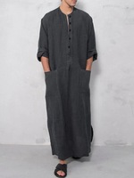 Robe longue vintage pour homme, style islamique arabe, grande taille, manches longues, tunique, caftan musulman