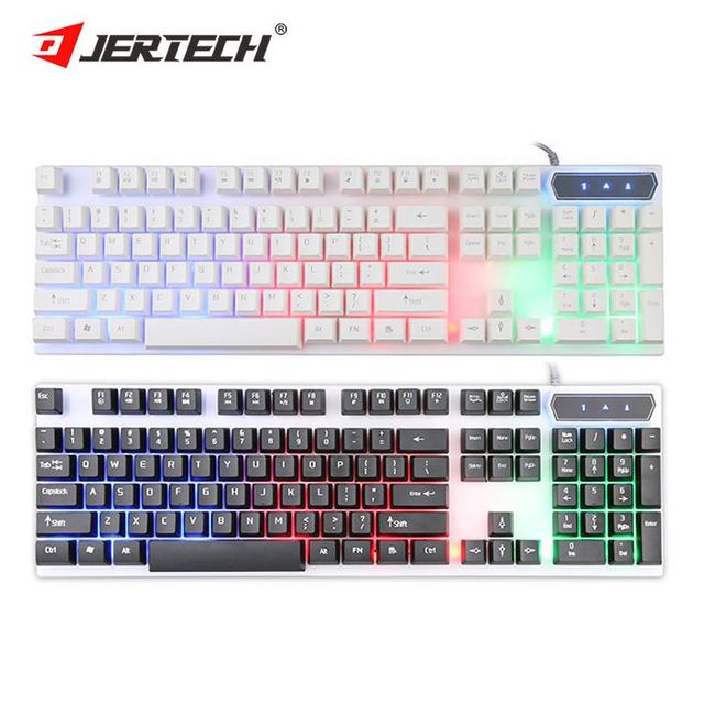 Jertech K358 USB Tablet Arabic Teclado Russian LED Rainbow Color Backlight Keyboards RGB Wired Computer Backlit Gamer Keyboard