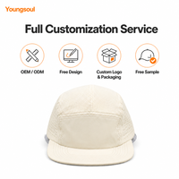 Casquette de camping personnalisée OEM à 5 panneaux en maille, séchage rapide, en nylon, style snapback unisexe, design bec de canard pour activités de plein air et course à pied