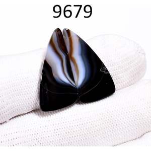 Par de ágatas negras naturales con bandas, 17+ quilates, pulidas, forma triangular, para la elaboración de joyas - Product Image 3