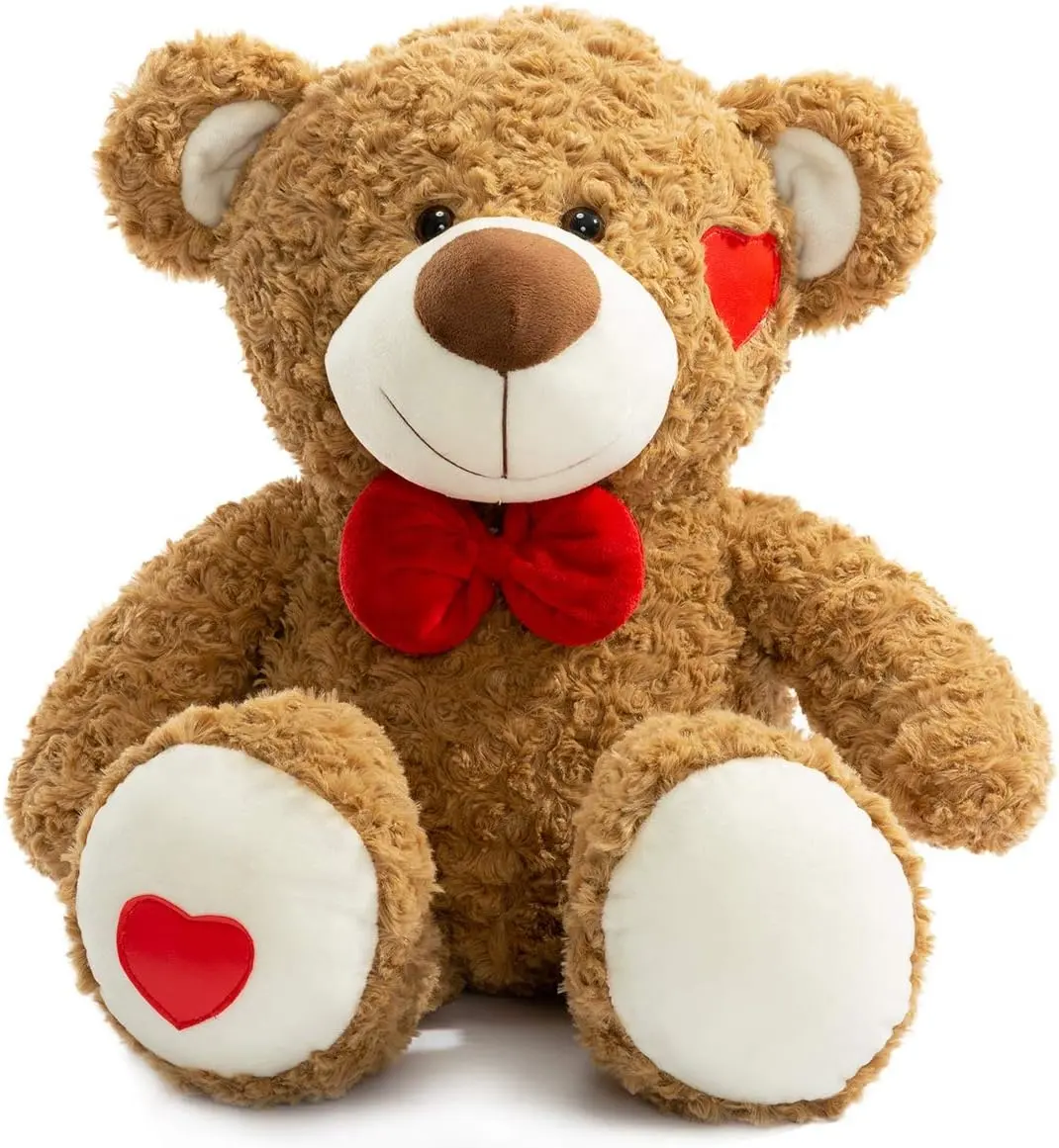Orsacchiotto peluche orso con fiocco rosso e cuori regalo di san valentino, marrone