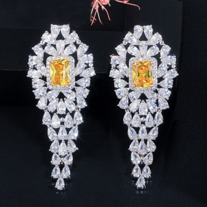 Elegant Yellow CZ Princess Cut <strong>Earrings</strong> Rhodium Plated Cubic Zirconia Water Drop <strong>Cluster</strong> Dangle <strong>Earrings</strong> for Women Brides Party - Product Image 4