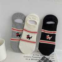Chaussettes bateau décontractées pour femme, style Taobao, à rayures chiot, invisibles, tricotées, coupe basse, tendance preppy, en pur coton