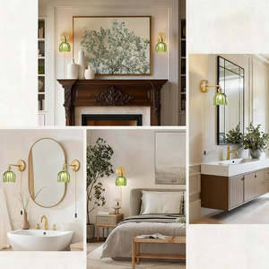Rustic <b>Wall</b> Lamp Green Glass Shade E27 Copper Body <b>Switch</b> Control LED <b>Light</b> Source <b>Wall</b> Mounted Bedroom Lighting - Product Image 3