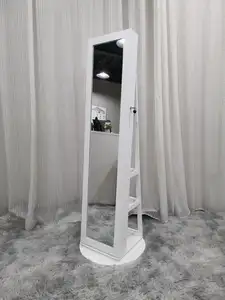 Armário de jóias Phoenix espelho de comprimento total 360 espelho giratório prateleira de armário de armazenamento branco espelho de pé armário de jóias