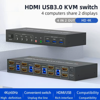   Commutateur KVM (hybride 4 entrées, 2 sorties) : partagez clavier, souris et 2 moniteurs entre 4 ordinateurs