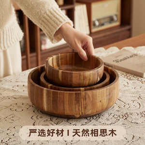Juego de Tazones de Madera de Acacia, Madera Natural Sólida, Plato para Ensalada y Frutas, Uso Doméstico y en la Cocina, 10, 13, 16, 19, 22, 25 cm - Product Image 1