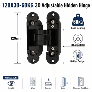Concealed Door <b>Hinge</b> 3D Adjustable <b>180</b> <b>Degree</b> Heavy Duty 120X30 60KG Zinc Alloy Matte Black for Interior Wooden Door Hardware - Product Image 6