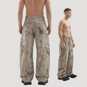 <span class=keywords><strong>Pantaloni</strong></span> Cargo da <span class=keywords><strong>Uomo</strong></span> Giallo Fango Vintage Lavato, Stile Banana Curvo, Effetto Usurato, Tinta Sporca, Gamba Larga, Vestibilità Ampia, per <span class=keywords><strong>Uomo</strong></span> - Product Image 3