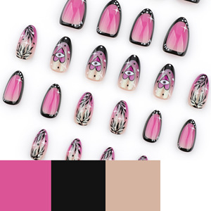 Nueva Llegada 24 Uds. Uñas Postizas de Estilo Corto con Diseño de Amor y Glitter Francés, Forma Almendrada, Efecto Difuminado, para Usar en el Día a Día - Product Image 5