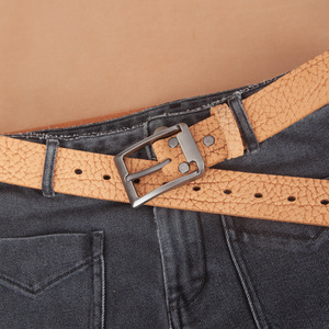 Genuine Leather Buffalo Grain Belt New Arrival Personality Casual Pin Buckle Waist Strap, Authentic Cowhide Fashion <b>Accessory</b> - Product Image 2
