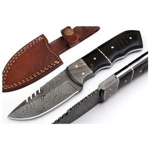 Hermoso Sizzco Damasco Acero Hoja afilada fija Caza Camping Skinner Cuchillo Cuerno de toro forjado Damasco Clip Uso industrial - Product Image 1