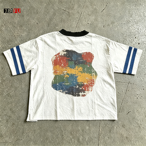 T-shirt Oversize da <span class=keywords><strong>Uomo</strong></span> 260gsm Effetto Distressed Vintage Streetwear Patchwork Lavaggio Acido Personalizzabile con Grafiche Boxy Y2K - Product Image 2
