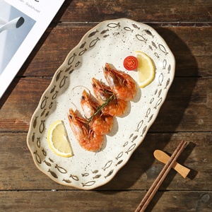 <span class=keywords><strong>Assiette</strong></span> ovale en céramique à motif de <span class=keywords><strong>pissenlit</strong></span> et de poissons dessinés à la main, style rétro, pour le service quotidien à la maison et la mise en scène de table décontractée champêtre - Product Image 3