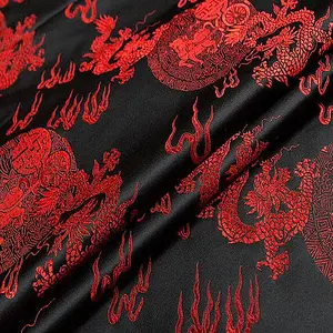 Black Jacquard Dragon Horse Polyester Brocade Fabric for Journey Japan Kimono