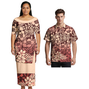 Lüks Özel Tasarım Çift Kombinleri Samoa Kadın Üst ve Etek 2 Parça Takım Erkek Aloha Gömlek Polinezya Kabile Tasarımlı Çift Kıyafeti - Product Image 2