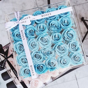 Customized 25 Holes <b>Clear</b> Perspex Acrylic Rose <b>Gift</b> Cases Flower <b>Box</b> Store Display Stand for - Product Image 3